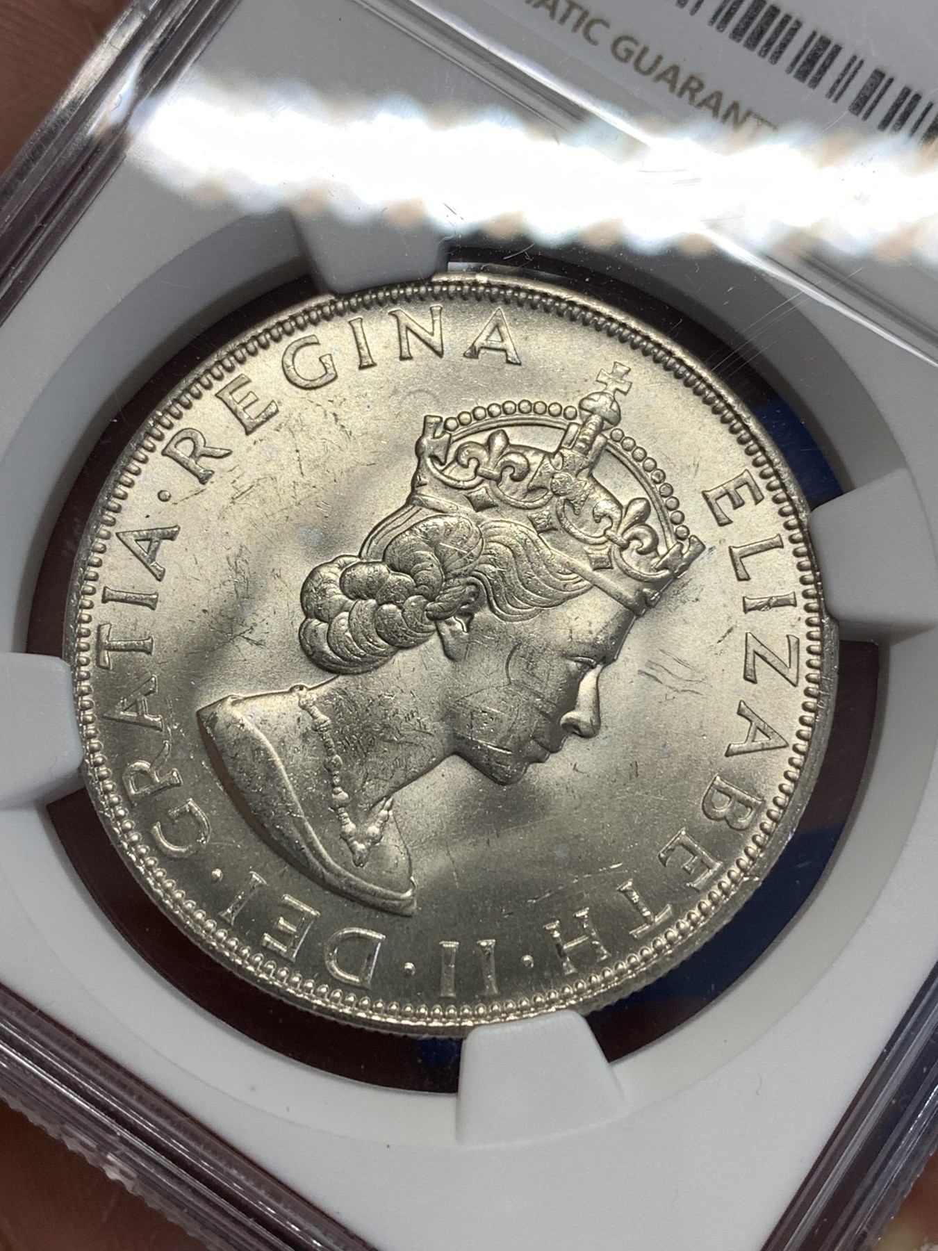 《竞宝斋》第253场-周日，周一，周二 3场连拍 (全场包邮) NGC MS64 英属百慕大1964年伊丽莎白二世青年头像1克朗银币 经典女王头像 