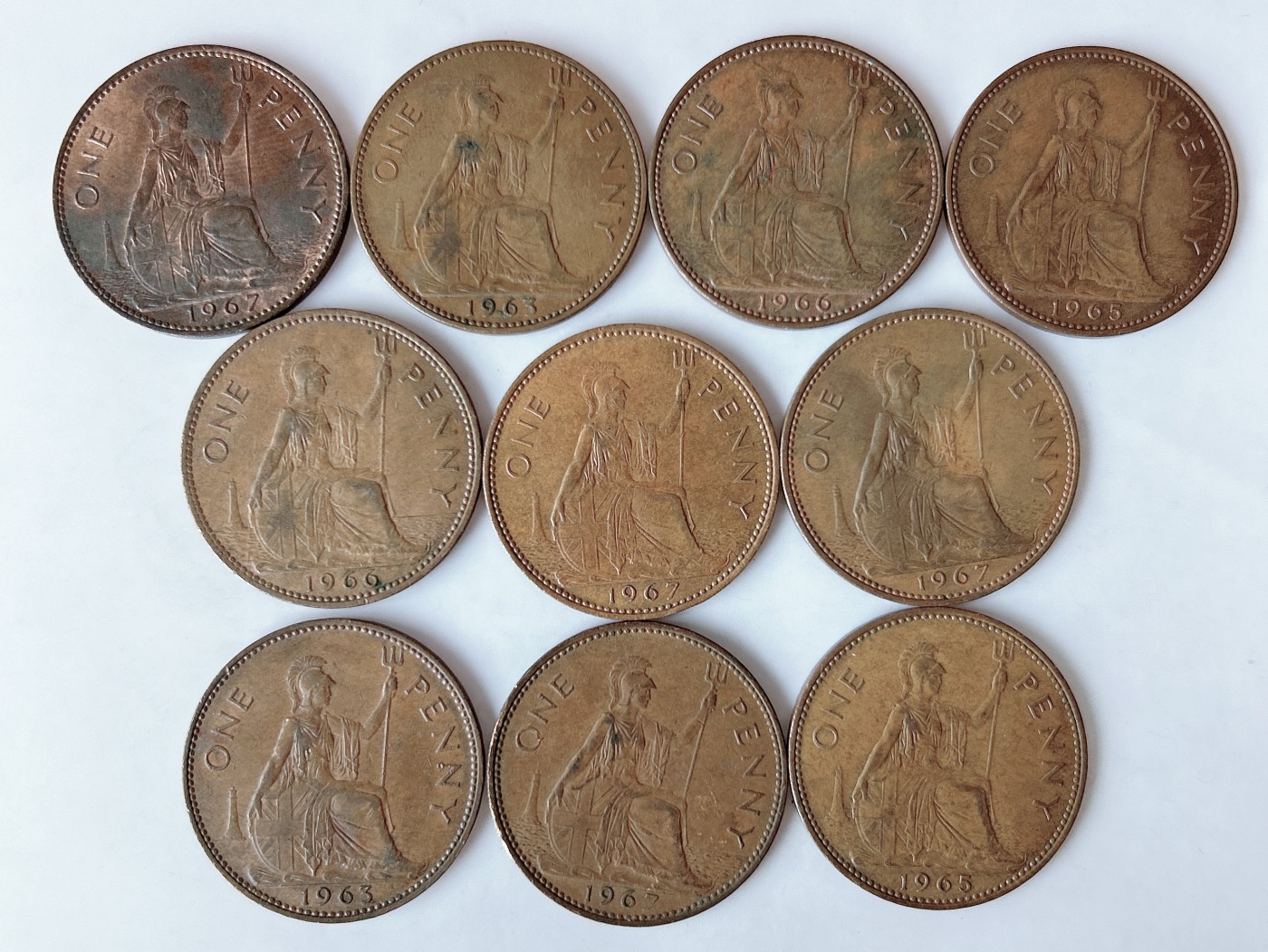 第一海外回流一元起拍收藏 散币专场 第75期 英国60年代1便士不列颠女神大铜币 10枚