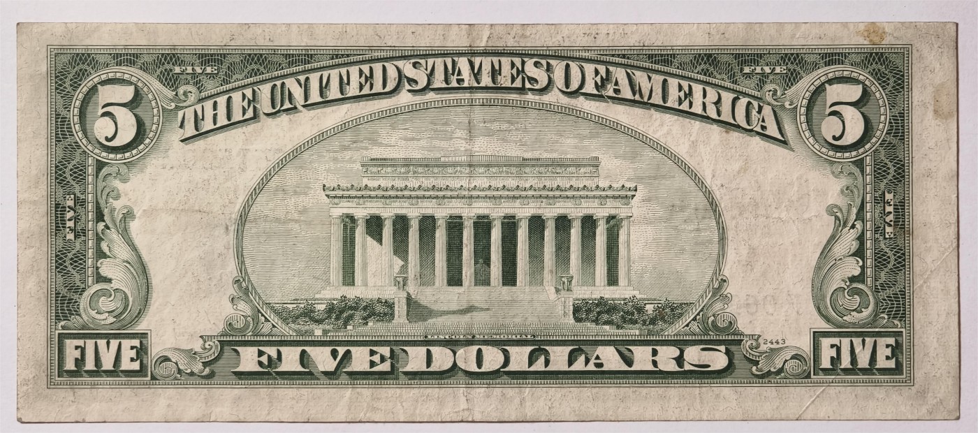 紫瑗钱币——第335期拍卖——纸币场 美国 1953年 A序列 亚伯拉罕·林肯 5美元 蓝印 银元券 流通品