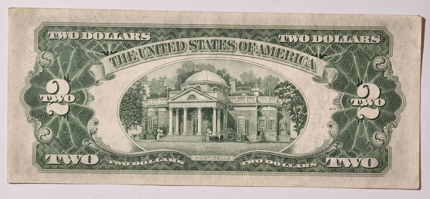紫瑗钱币——第335期拍卖——纸币场 美国 1953年 无序列 托马斯·杰斐逊 2美元 红印 政府券 流通品