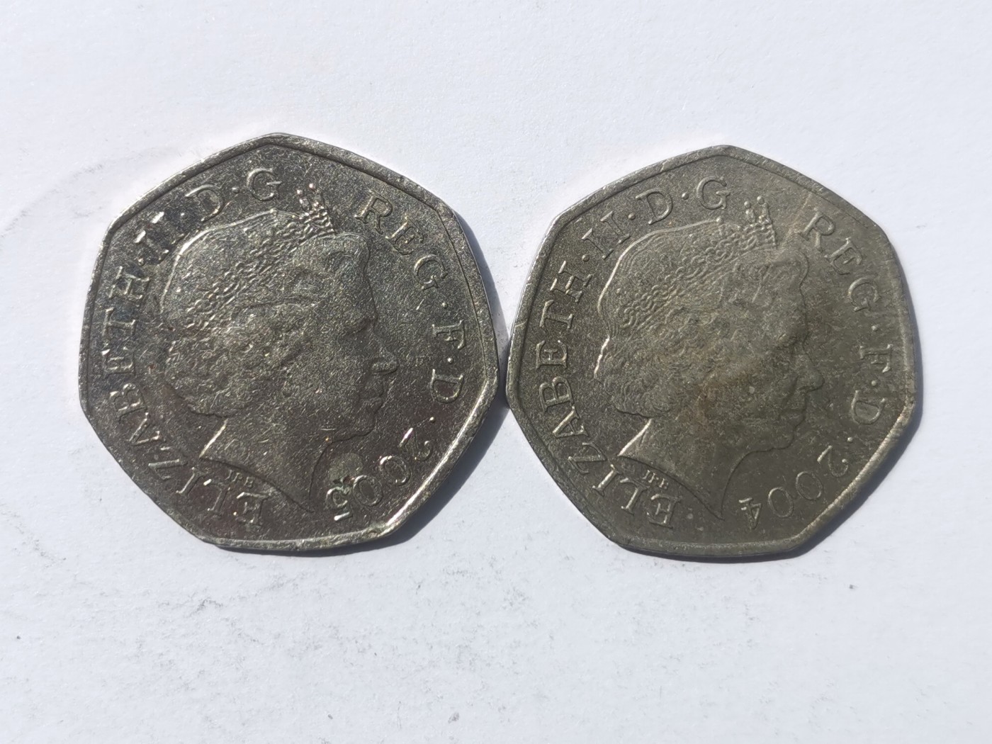 【易洋钱喜】第55场 外国硬币专场 50便士两枚，合计一英镑