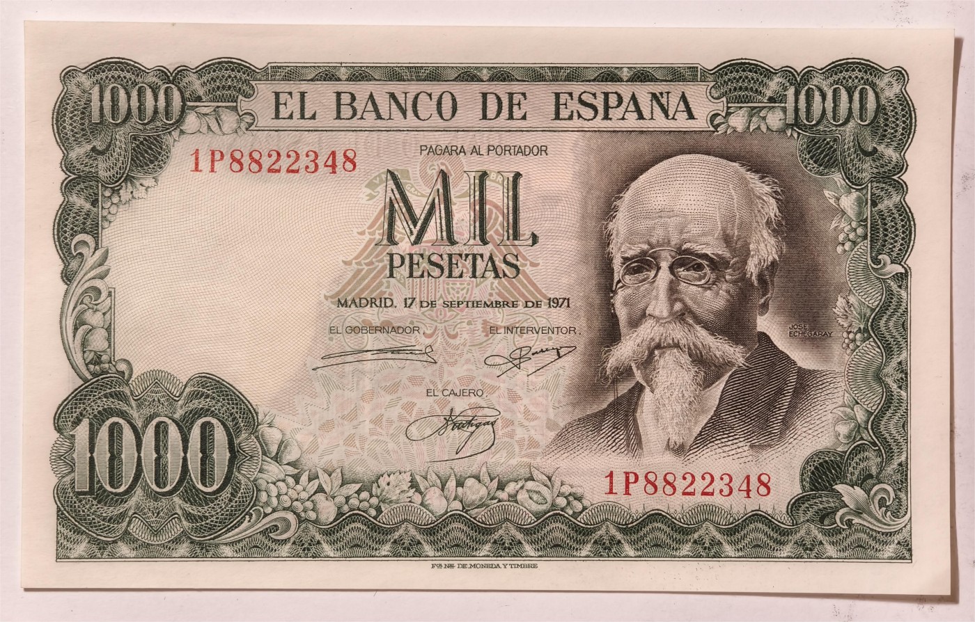 紫瑗钱币——第335期拍卖——纸币场 西班牙 1971(1974)年 何塞·埃切加赖 1000比塞塔 UNC
