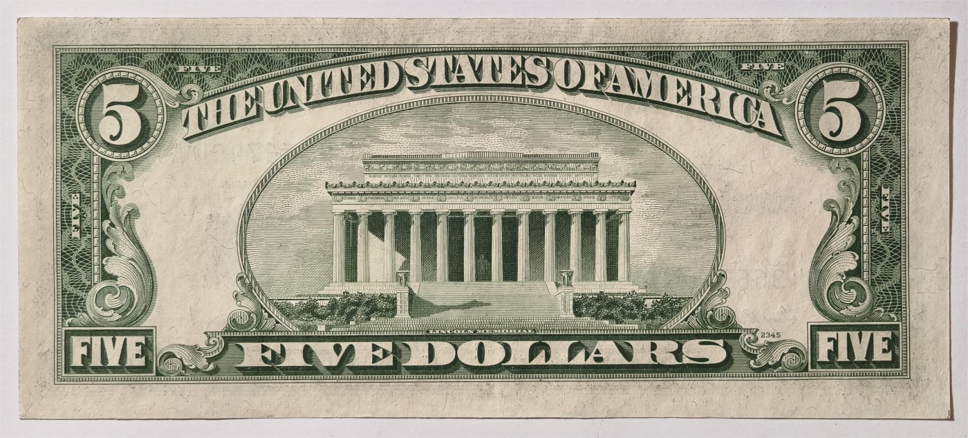 紫瑗钱币——第335期拍卖——纸币场 美国 1953年 A序列 亚伯拉罕·林肯 5美元 蓝印 银元券 AU-