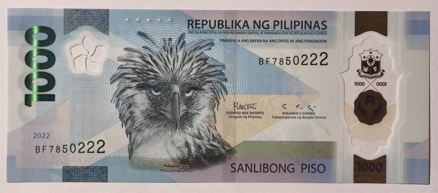 紫瑗钱币——第335期拍卖——纸币场 【获奖钞 豹子号2】菲律宾 2022年 国鸟食猿雕 1000比索 UNC