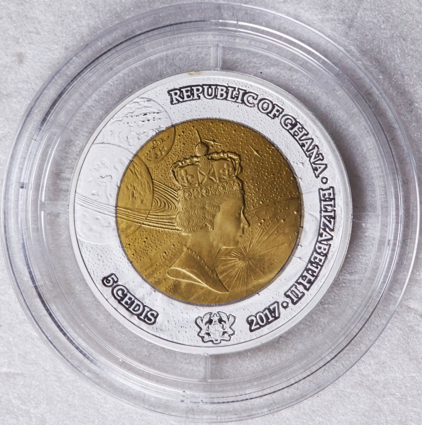 S&S Numismatic世界钱币-拍卖 第115期  加纳2017年 太空探索系列1 5塞地银+钽双色纪念银币 盒证齐全 发行量2222枚