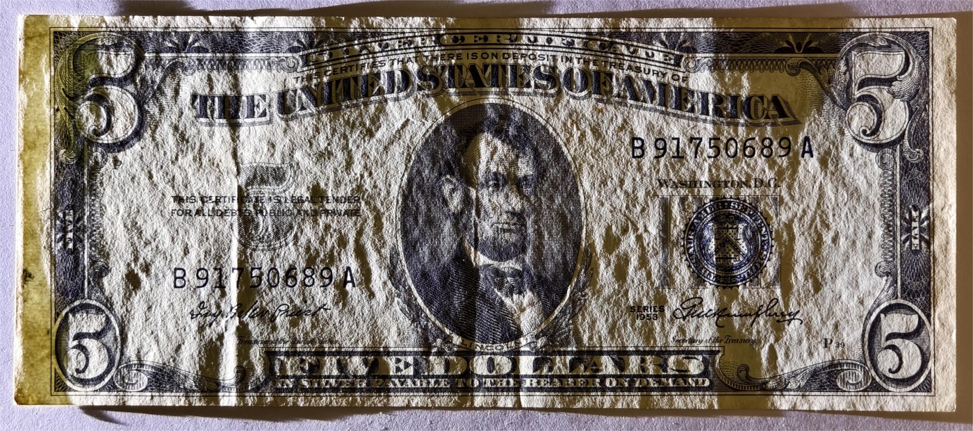 紫瑗钱币——第335期拍卖——纸币场 美国 1953年 无序列 亚伯拉罕·林肯 5美元 蓝印 银元券 流通品