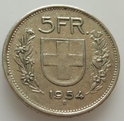  外国钱币收藏20240330场次（中拍皆有赠品），建议埋价，每周三六两拍，可累积 - 瑞士1954年5法郎银币B版