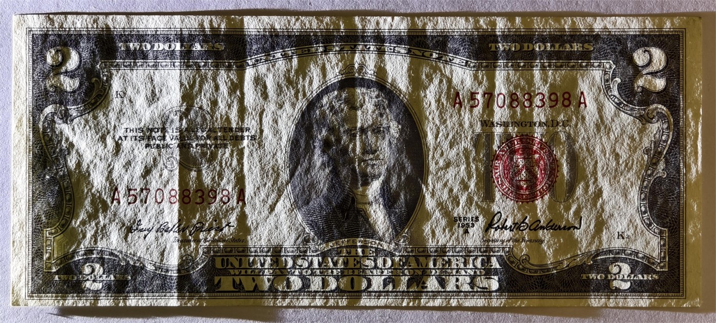 紫瑗钱币——第335期拍卖——纸币场 美国 1953年 A序列 托马斯·杰斐逊 2美元 红印 政府券 流通品