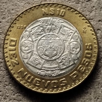 0起1加-纯粹捡漏拍-306散币场 - 墨西哥1994年10比索烈日之神托纳提乌银芯双色银币