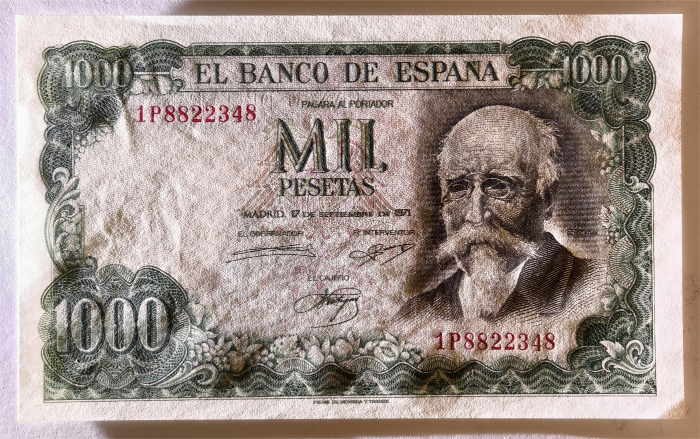 紫瑗钱币——第335期拍卖——纸币场 西班牙 1971(1974)年 何塞·埃切加赖 1000比塞塔 UNC