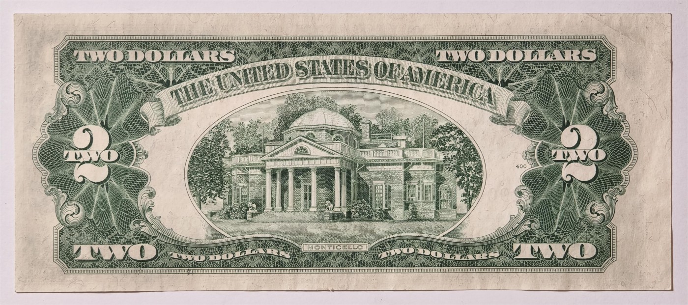 紫瑗钱币——第335期拍卖——纸币场 美国 1953年 B序列 托马斯·杰斐逊 2美元 红印 政府券 AU