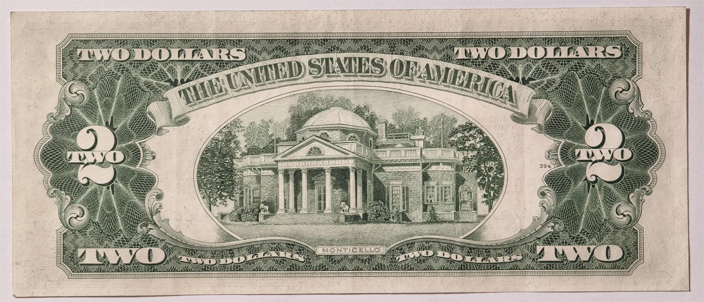 紫瑗钱币——第335期拍卖——纸币场 美国 1953年 A序列 托马斯·杰斐逊 2美元 红印 政府券 流通品