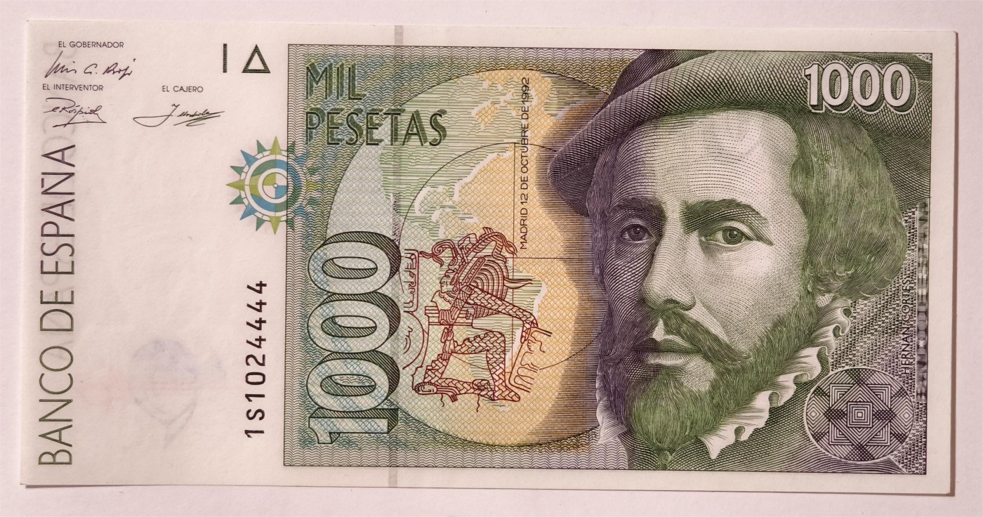 紫瑗钱币——第335期拍卖——纸币场 【狮子号4】西班牙 1992年 埃尔南.科尔特斯 1000比塞塔 UNC