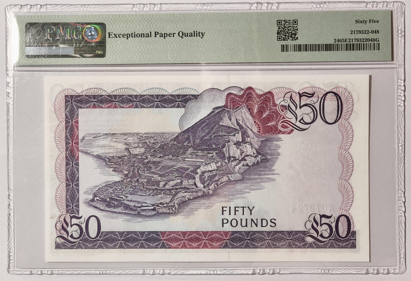 紫瑗钱币——第335期拍卖——纸币场 【首发A冠 PMG 65EPQ】 直布罗陀 1986年 伊丽莎白二世 高冠 50镑 (P-24)