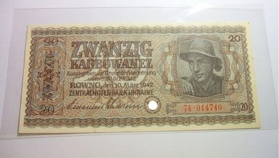 德国占乌克兰1942年20卡博瓦内斯（等同20马克） 爽品 - 德国占乌克兰1942年20卡博瓦内斯（等同20马克） 爽品