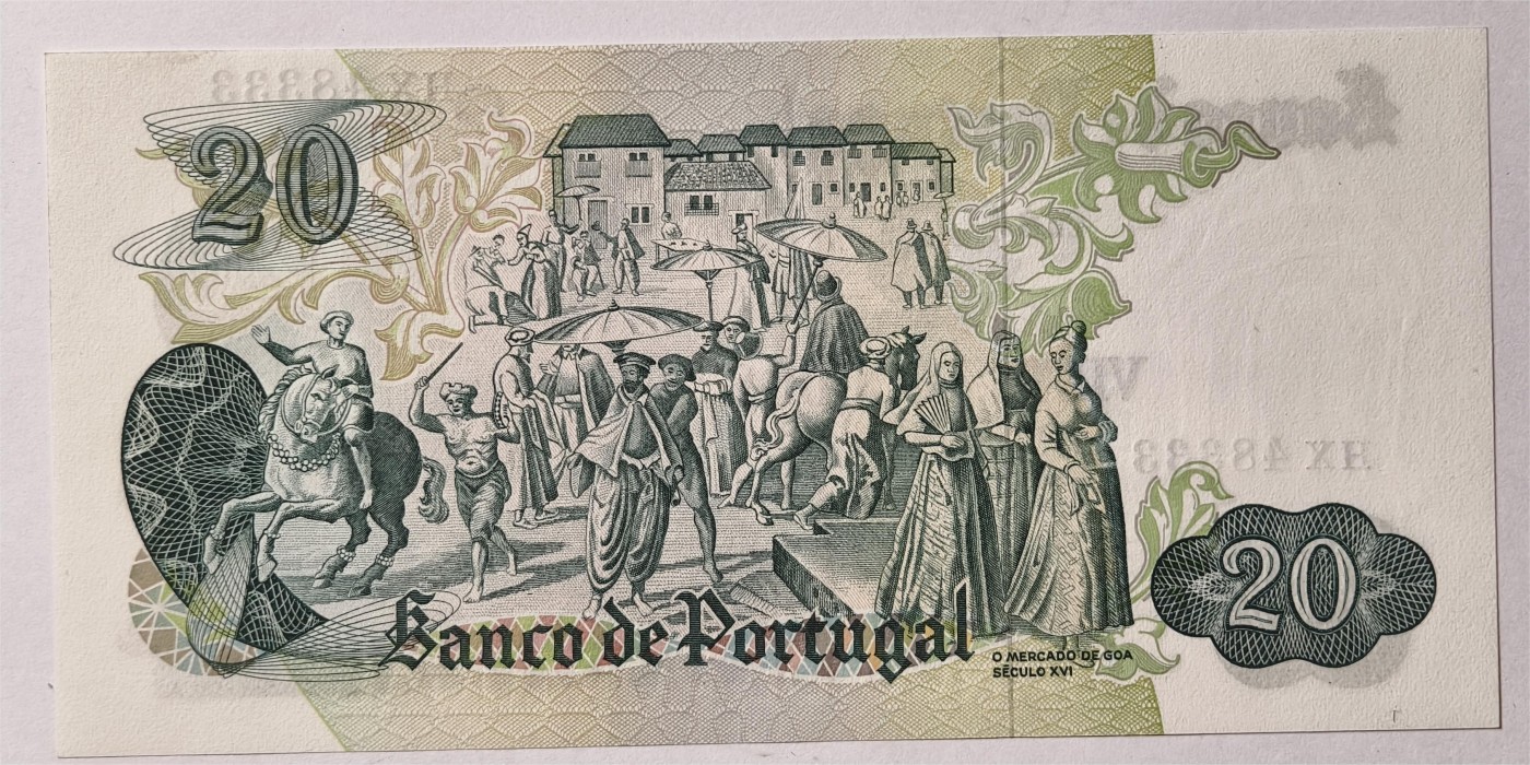 紫瑗钱币——第335期拍卖——纸币场 【豹子号3】葡萄牙 1971年7月27日 加西亚·德·奥尔塔 20埃斯库多 UNC