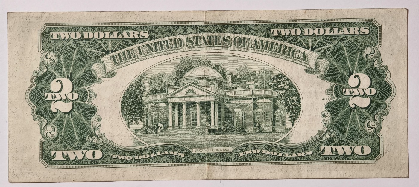紫瑗钱币——第335期拍卖——纸币场 美国 1953年 B序列 托马斯·杰斐逊 2美元 红印 政府券 流通品