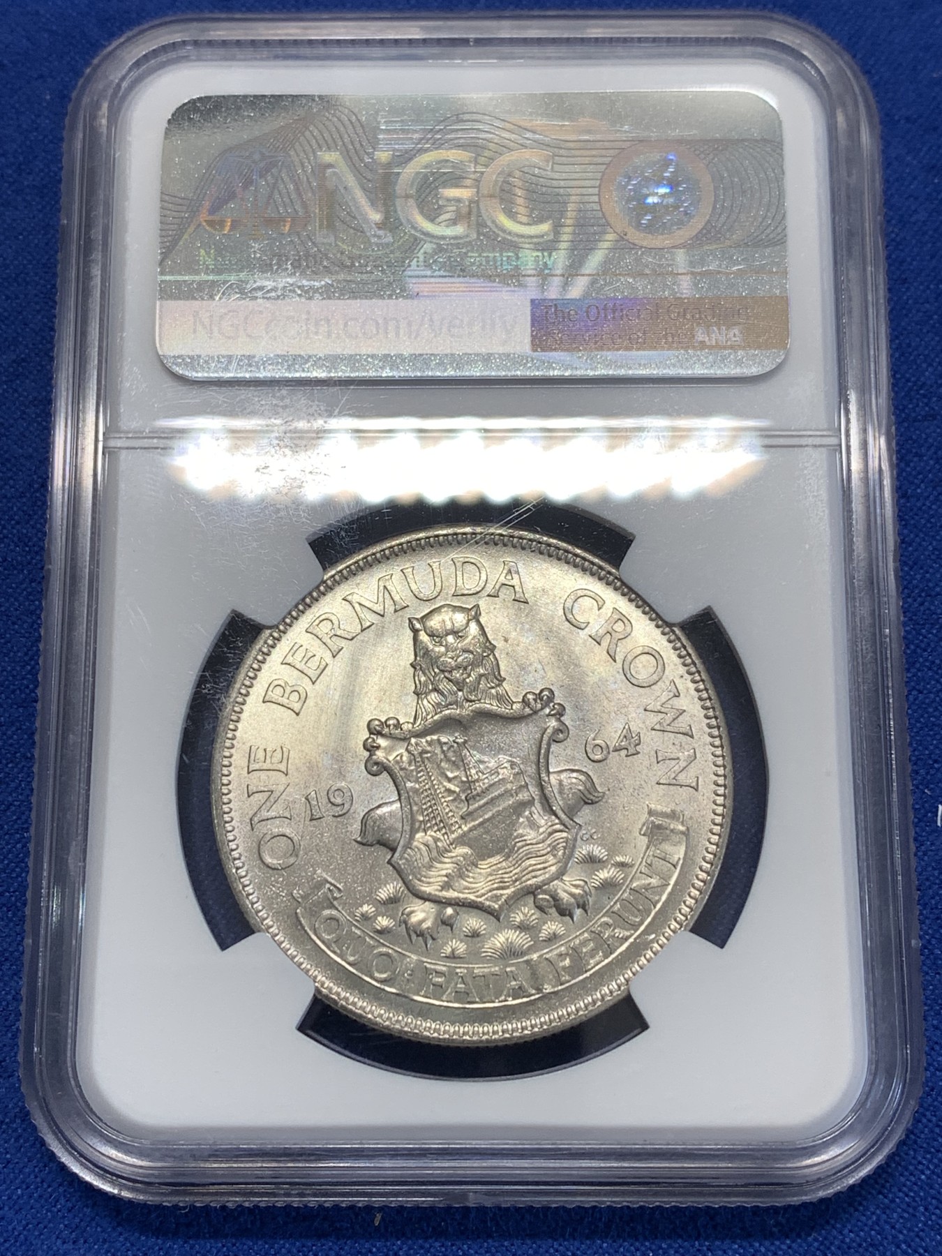 《竞宝斋》第253场-周日，周一，周二 3场连拍 (全场包邮) NGC MS64 英属百慕大1964年伊丽莎白二世青年头像1克朗银币 经典女王头像 