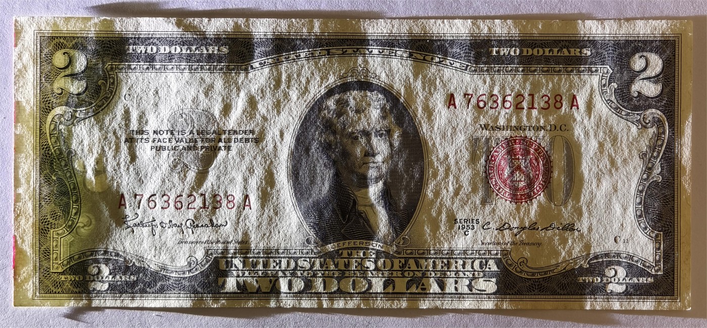 紫瑗钱币——第335期拍卖——纸币场 美国 1953年 C序列 托马斯·杰斐逊 2美元 红印 政府券 AU