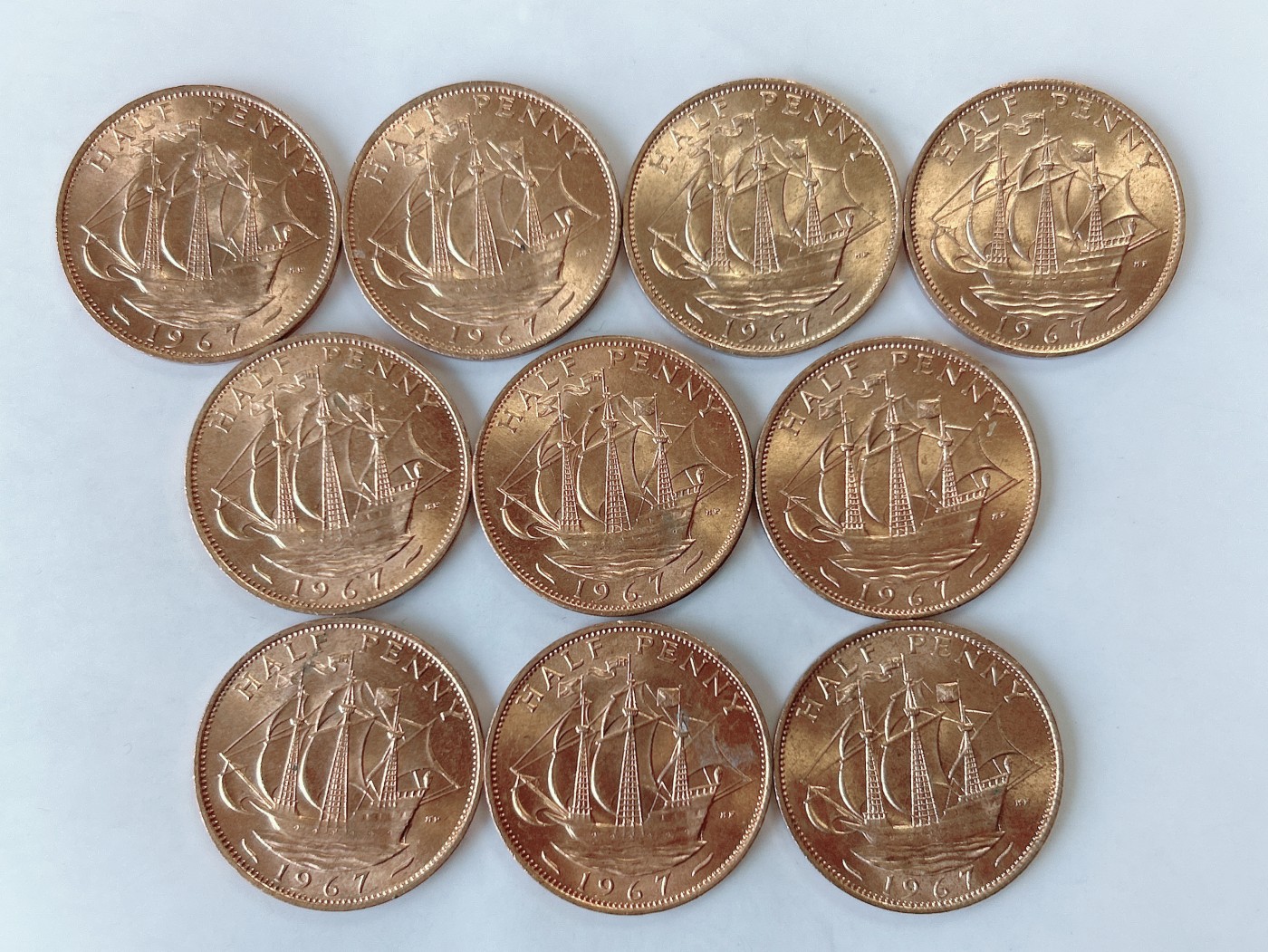 第一海外回流一元起拍收藏 散币专场 第75期 英国1967年半便士10枚 一帆风顺 女王版 原光美品