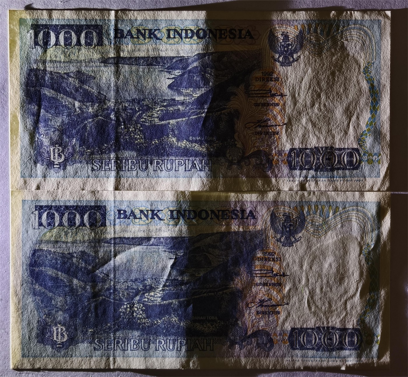紫瑗钱币——第335期拍卖——纸币场 印度尼西亚 1992年 多巴湖 1000卢比 2枚一组 UNC-