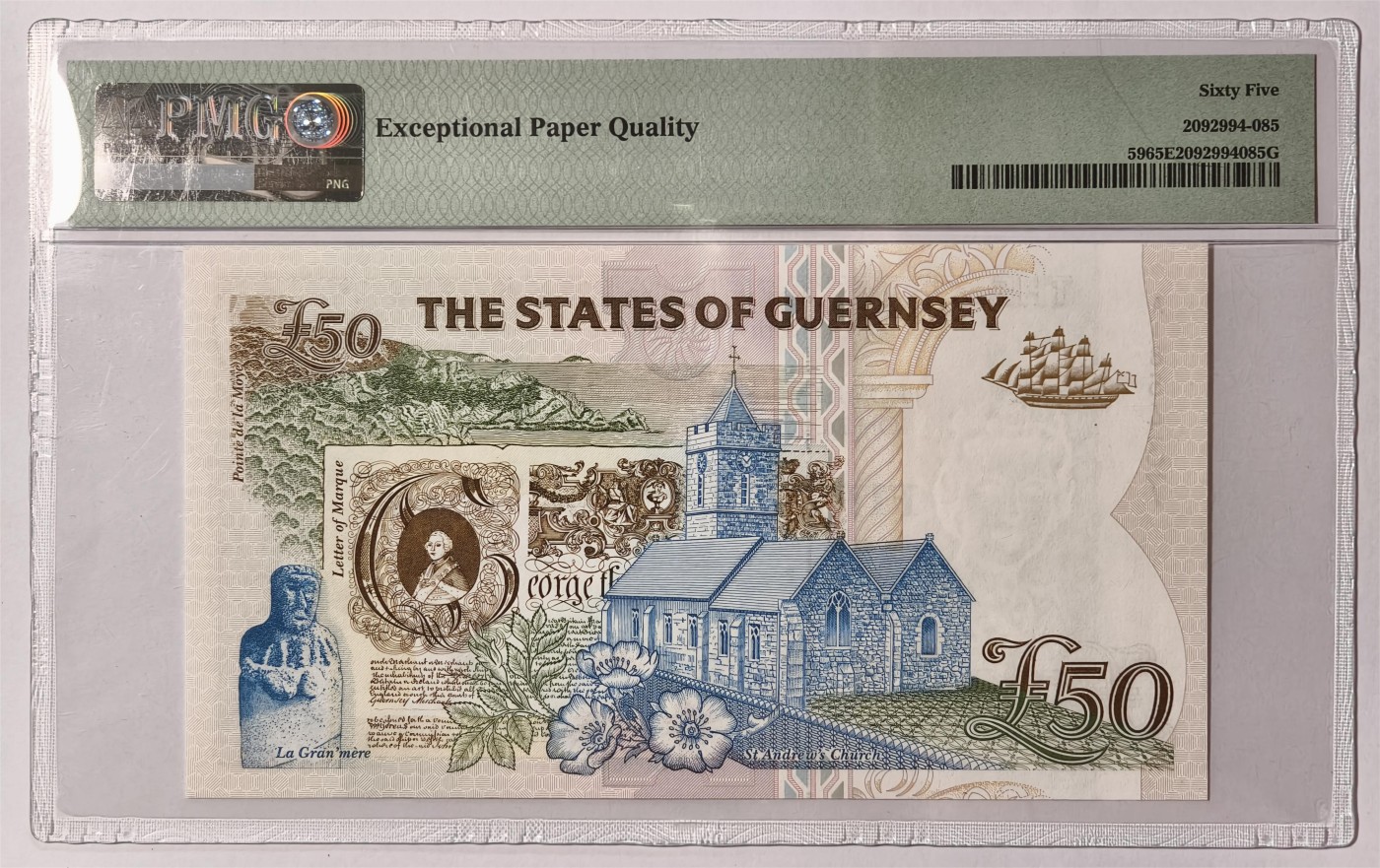 紫瑗钱币——第377期拍卖——纸币场 【首发A冠 PMG 65EPQ】格恩西 1994年 伊丽莎白二世 高冠 50磅 (P-59)