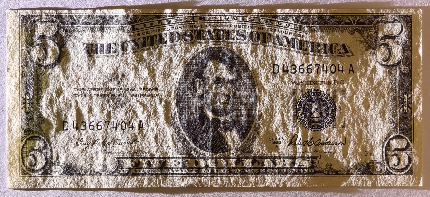 紫瑗钱币——第335期拍卖——纸币场 美国 1953年 A序列 亚伯拉罕·林肯 5美元 蓝印 银元券 AU-