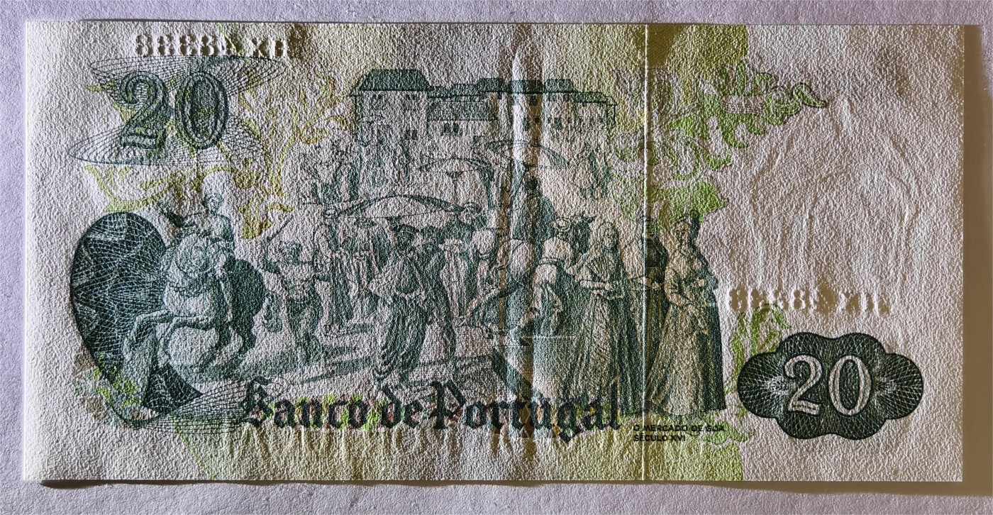 紫瑗钱币——第335期拍卖——纸币场 【豹子号3】葡萄牙 1971年7月27日 加西亚·德·奥尔塔 20埃斯库多 UNC