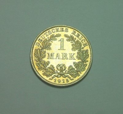 德国一战1915年D版1马克银币 精制PROOF版 黄金五彩 极其稀少 - 德国一战1915年D版1马克银币 精制PROOF版 黄金五彩 极其稀少