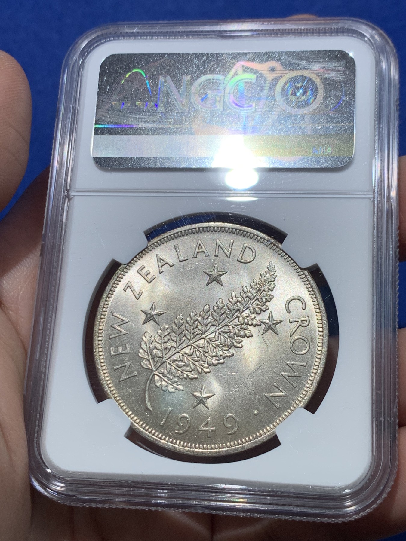 《竞宝斋》第253场-周日，周一，周二 3场连拍 (全场包邮) NGC MS63 新西兰1949年乔六皇家访问1克朗大银币