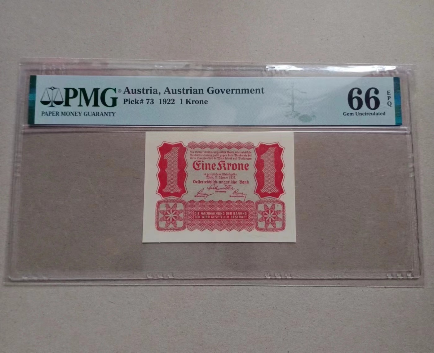 收藏联盟Quantum Auction 第335期拍卖  古巴1985年外汇券20比索冠军分和奥地利1922年1克朗  PMG67&66