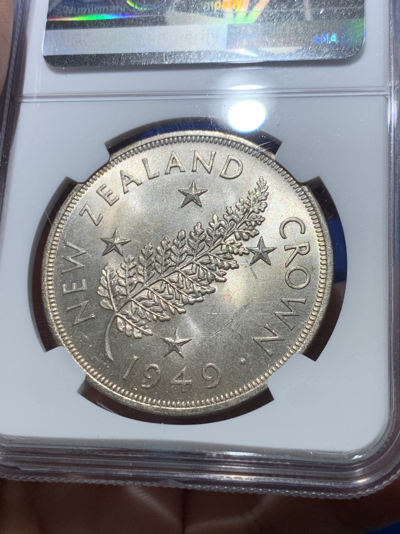 《竞宝斋》第253场-周日，周一，周二 3场连拍 (全场包邮) NGC MS63 新西兰1949年乔六皇家访问1克朗大银币