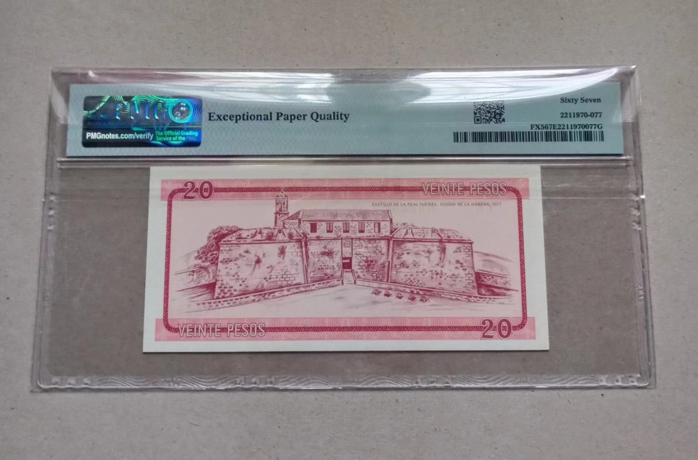 收藏联盟Quantum Auction 第335期拍卖  古巴1985年外汇券20比索冠军分和奥地利1922年1克朗  PMG67&66