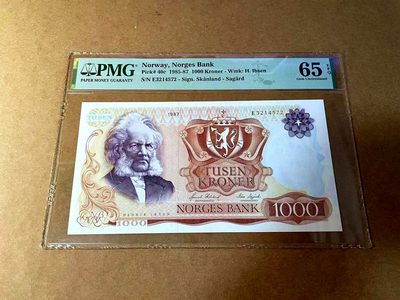 【Blue Auction】✨世界纸币精拍第456期【精】 - 挪威 1985-87年1000克朗 易卜生 PMG65EPQ 设计精美 