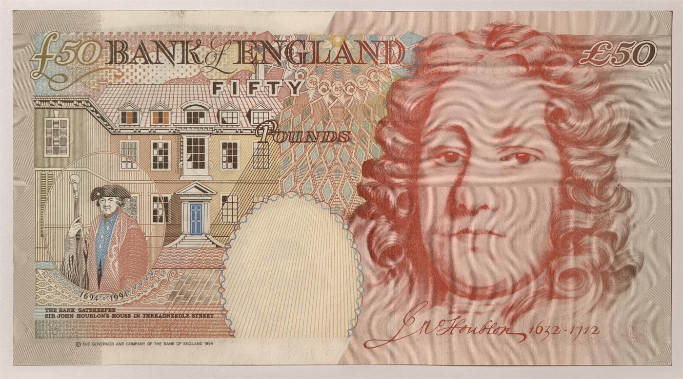 紫瑗钱币——第335期拍卖——纸币场 英国 1994年 E序列 英格兰银行第一任行长 约翰·霍布伦 50英镑  UNC