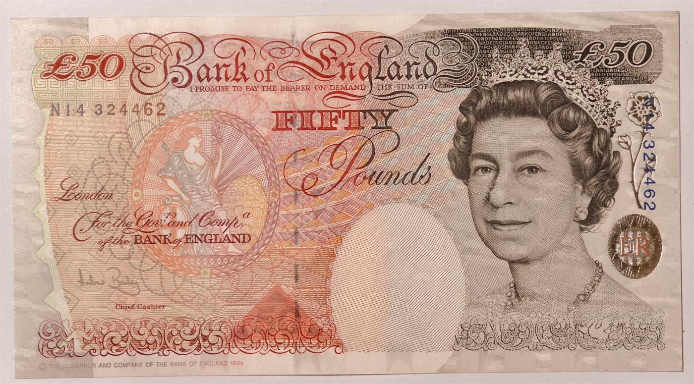 紫瑗钱币——第335期拍卖——纸币场 英国 1994年 E序列 英格兰银行第一任行长 约翰·霍布伦 50英镑  UNC