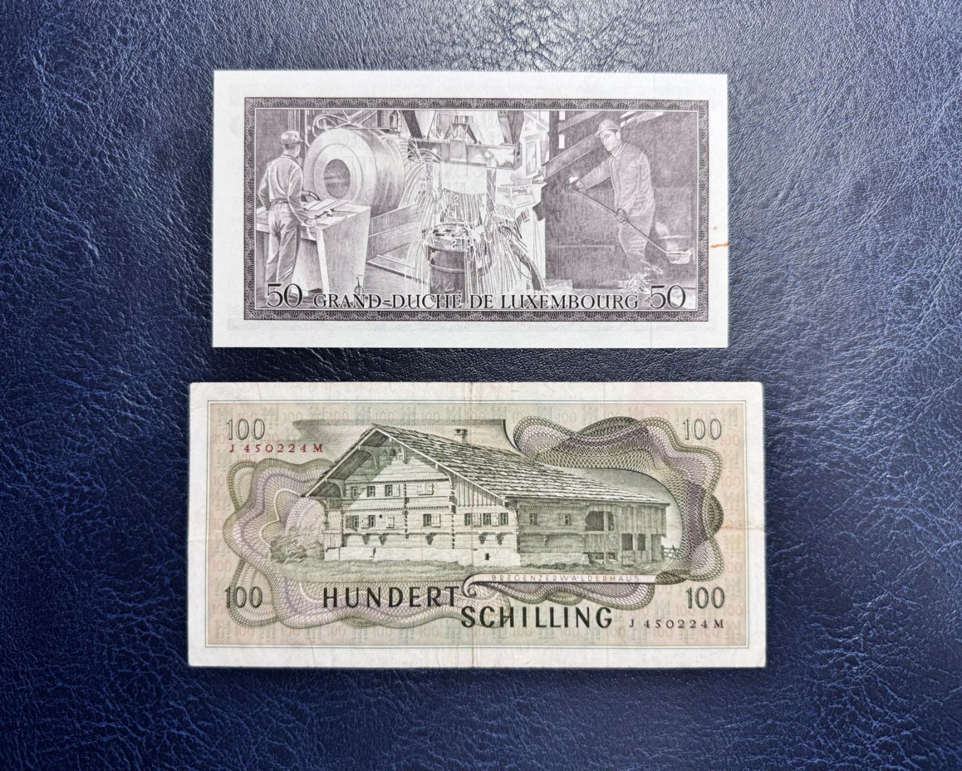 收藏联盟Quantum Auction 第335期拍卖  卢森堡1972年50法郎和奥地利1969年100先令 品相分别为UNC-和XF
