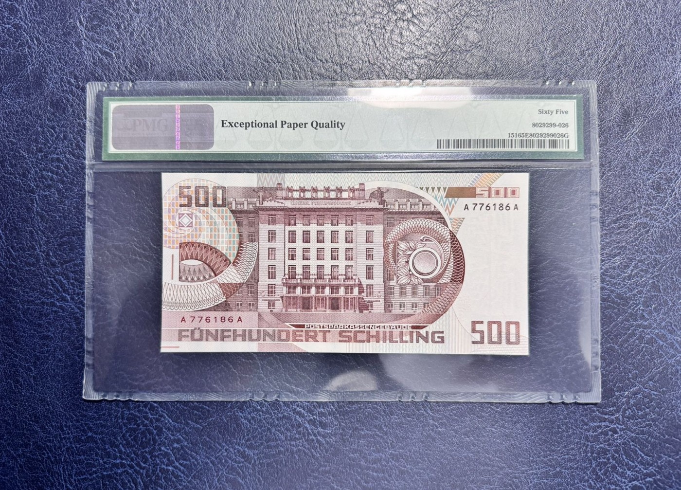 收藏联盟Quantum Auction 第335期拍卖  奥地利1985年500先令首发AA冠 PMG65 号码无4 非常少见