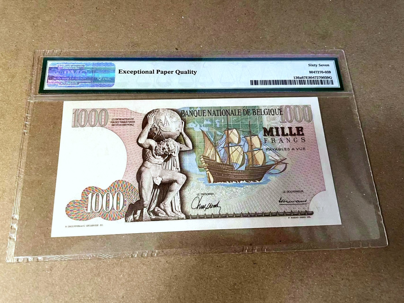【Blue Auction】✨世界纸币精拍第457期【精】 比利时 1961-75年1000法郎 PMG67EPQ 高分 大力神