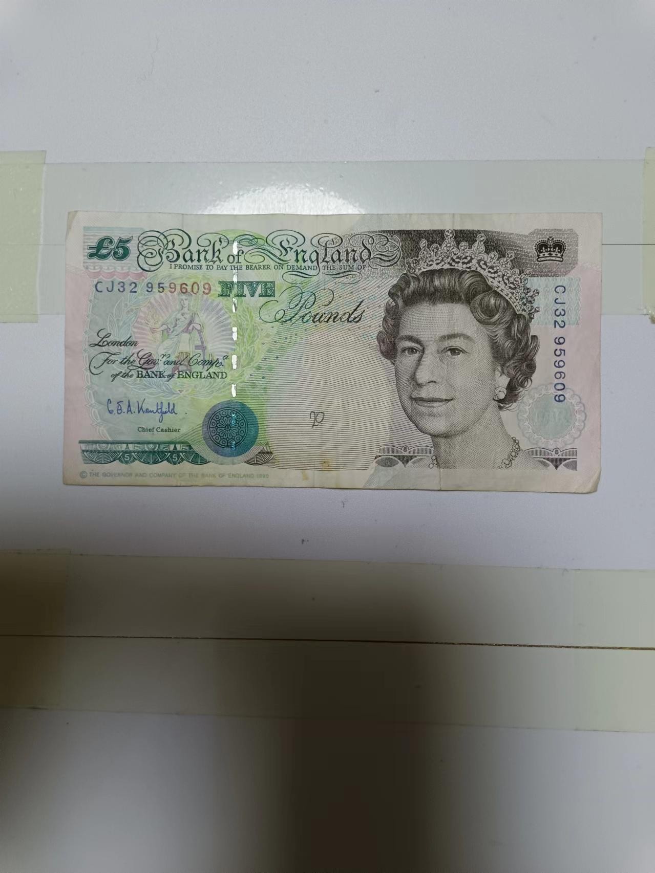 【20240403】非全新纸币第127场 英国E序列初版5镑，有字迹
