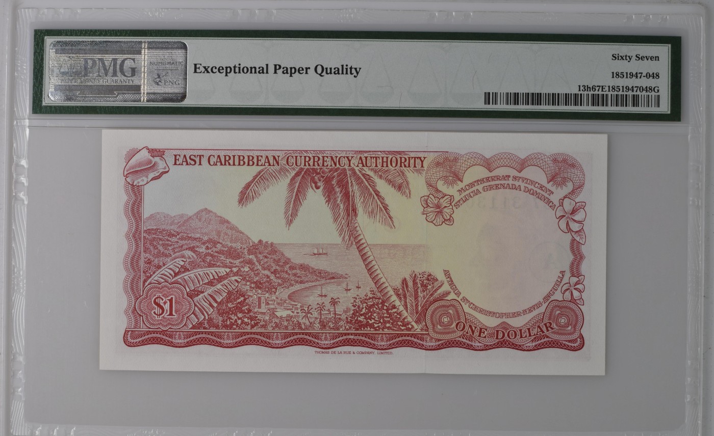 收藏联盟Quantum Auction 第335期拍卖  东加勒比地区安提瓜1965年1元 PMG67 号码无457