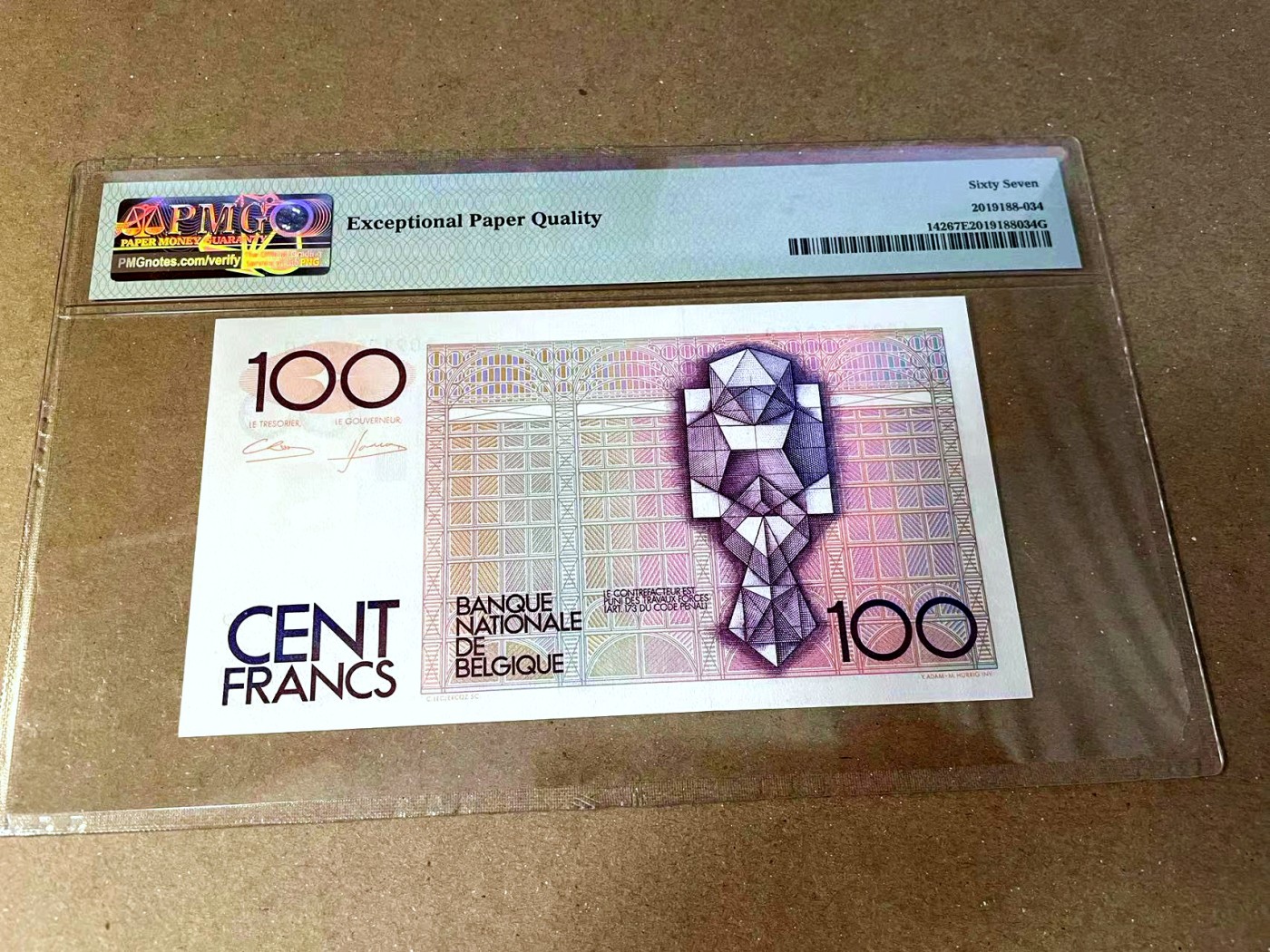 【Blue Auction】✨世界纸币精拍第457期【精】 比利时 1982-94年100法郎  PMG67EPQ 高分