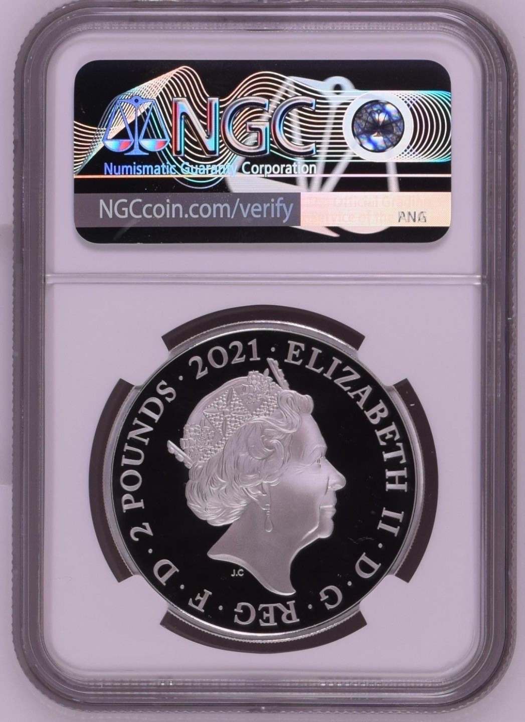 收藏联盟Quantum Auction 第335期拍卖  英国2021年2镑彼得兔精制纪念1盎司银币 NGC PF69 首发蓝标 带原装盒和证书