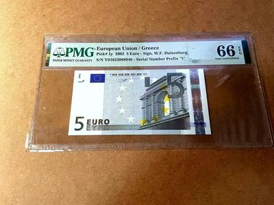 欧盟纸币Euro 稀有冠 Y希腊 一签5欧元 N厂 PMG评级66 - 欧盟纸币Euro 稀有冠 Y希腊 一签5欧元 N厂 PMG评级66
