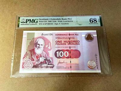 【Blue Auction】✨世界纸币精拍第457期【精】 - 【104小号 冠军分】苏格兰 1996年100镑 开尔文教授 格拉斯哥大学 设计精美  PMG68EPQ 超高分 