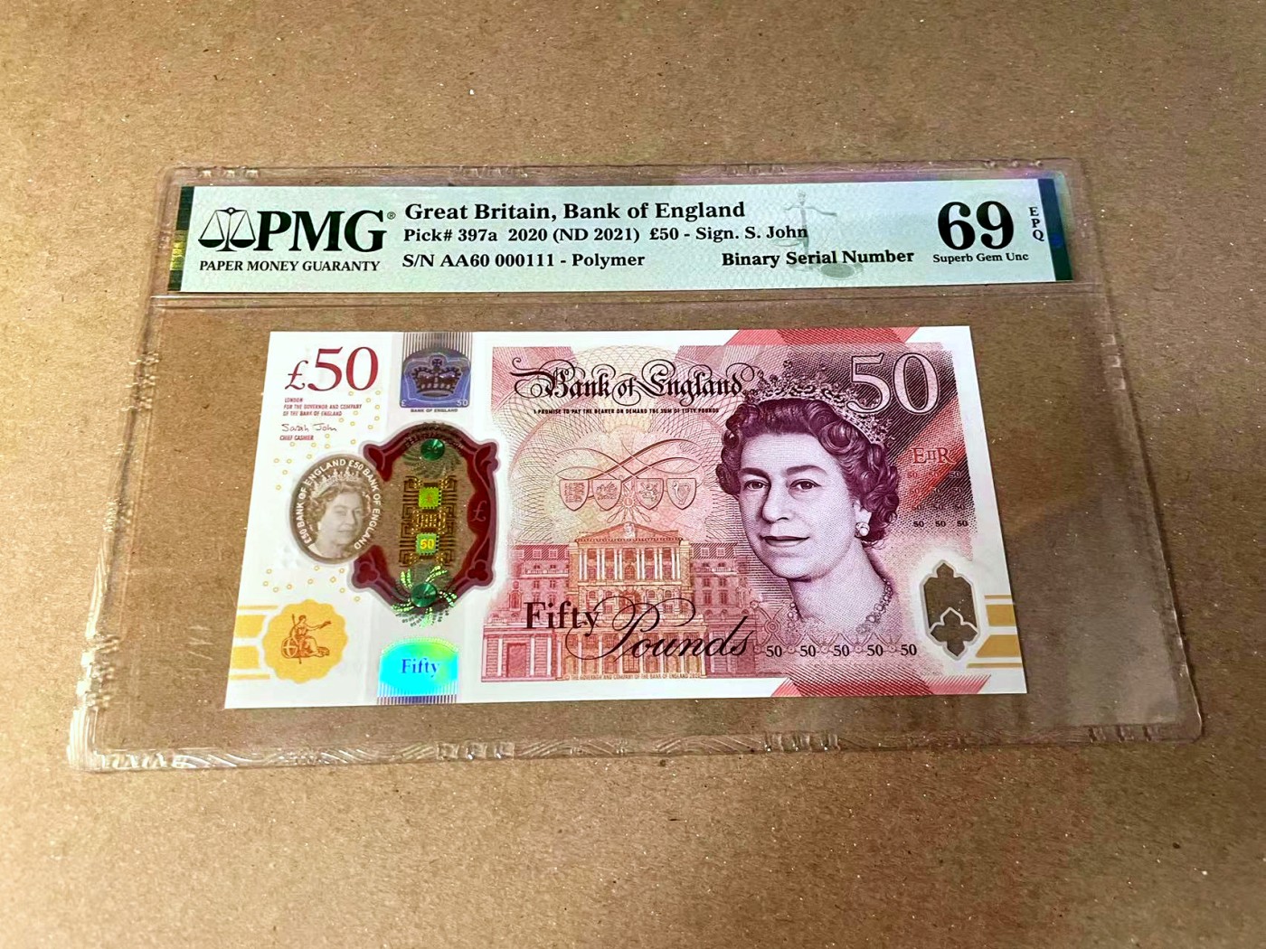 【Blue Auction】✨世界纸币精拍第457期【精】 【000111豹子号】英国 2020年50镑 PMG69EPQ 近满分