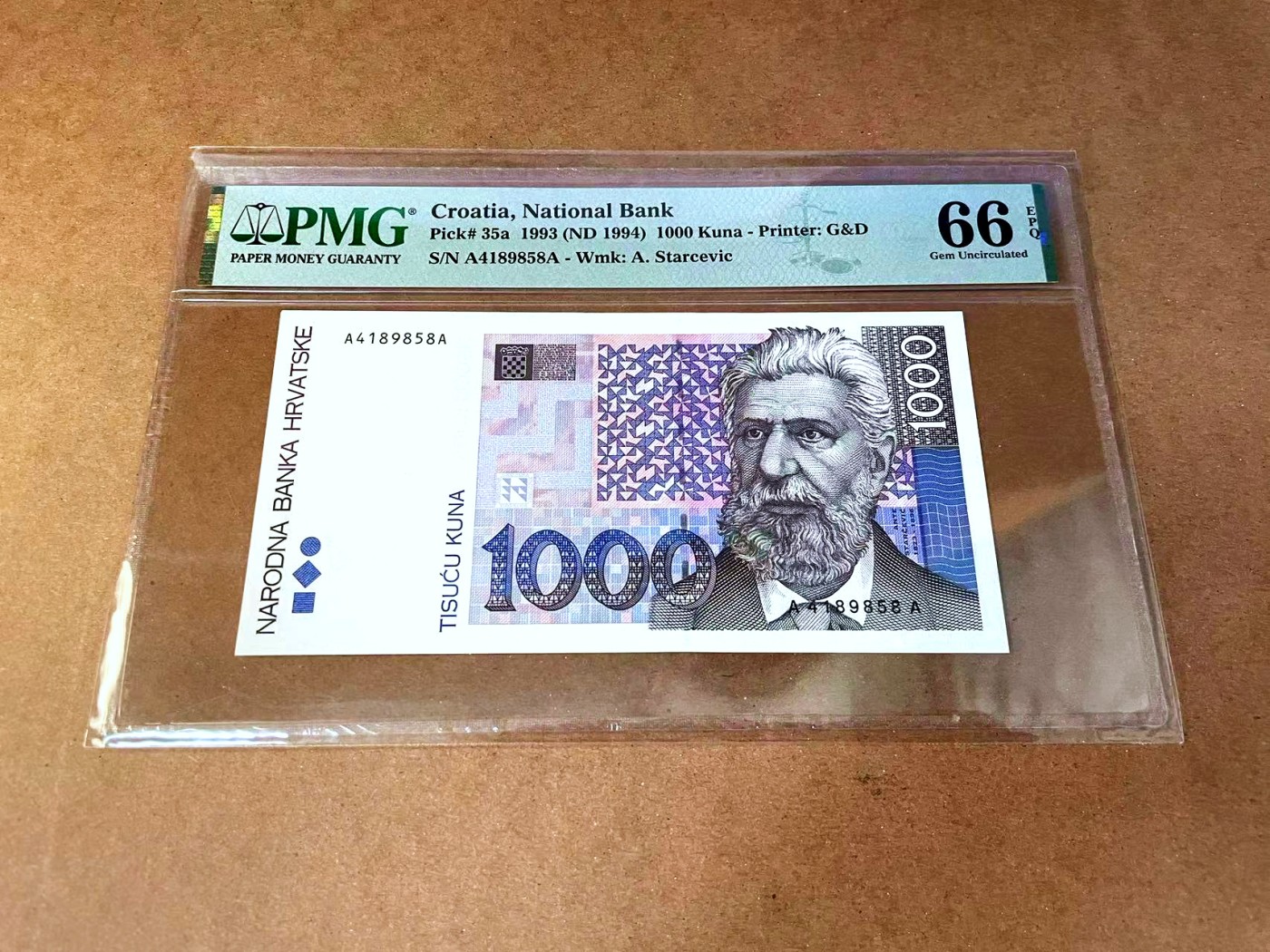 【Blue Auction】✨世界纸币精拍第457期【精】 【AA】克罗地亚 1993年1000库纳 PMG66EPQ 