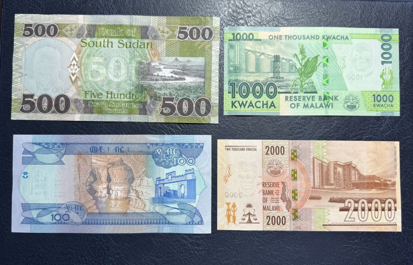 收藏联盟Quantum Auction 第335期拍卖  南苏丹，埃塞俄比亚和马拉维纸币四张 品相全新UNC 马拉维1000有纸张瑕疵非软折