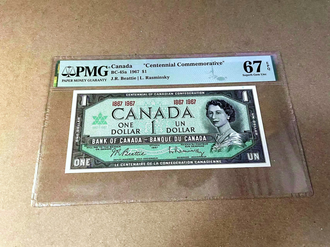 【Blue Auction】✨世界纸币精拍第457期【精】 加拿大 1967年1元 女王 PMG67EPQ 高分