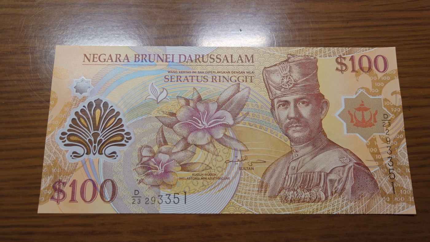 【世界钱币】精选微拍第100期暨2024年第11期  部分卖剩裸钞和评级币展销 2013年文莱100林吉特 全新绝品无47尾号3351